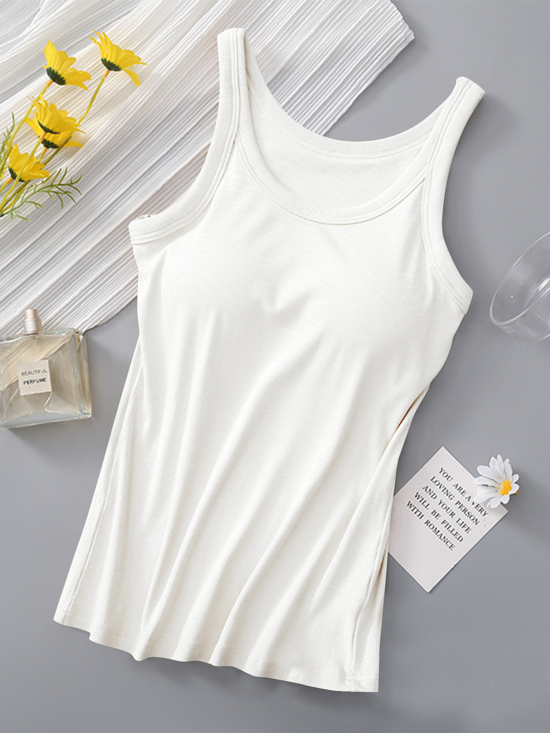 Round Neck Tank with Bra-Angel Casuals