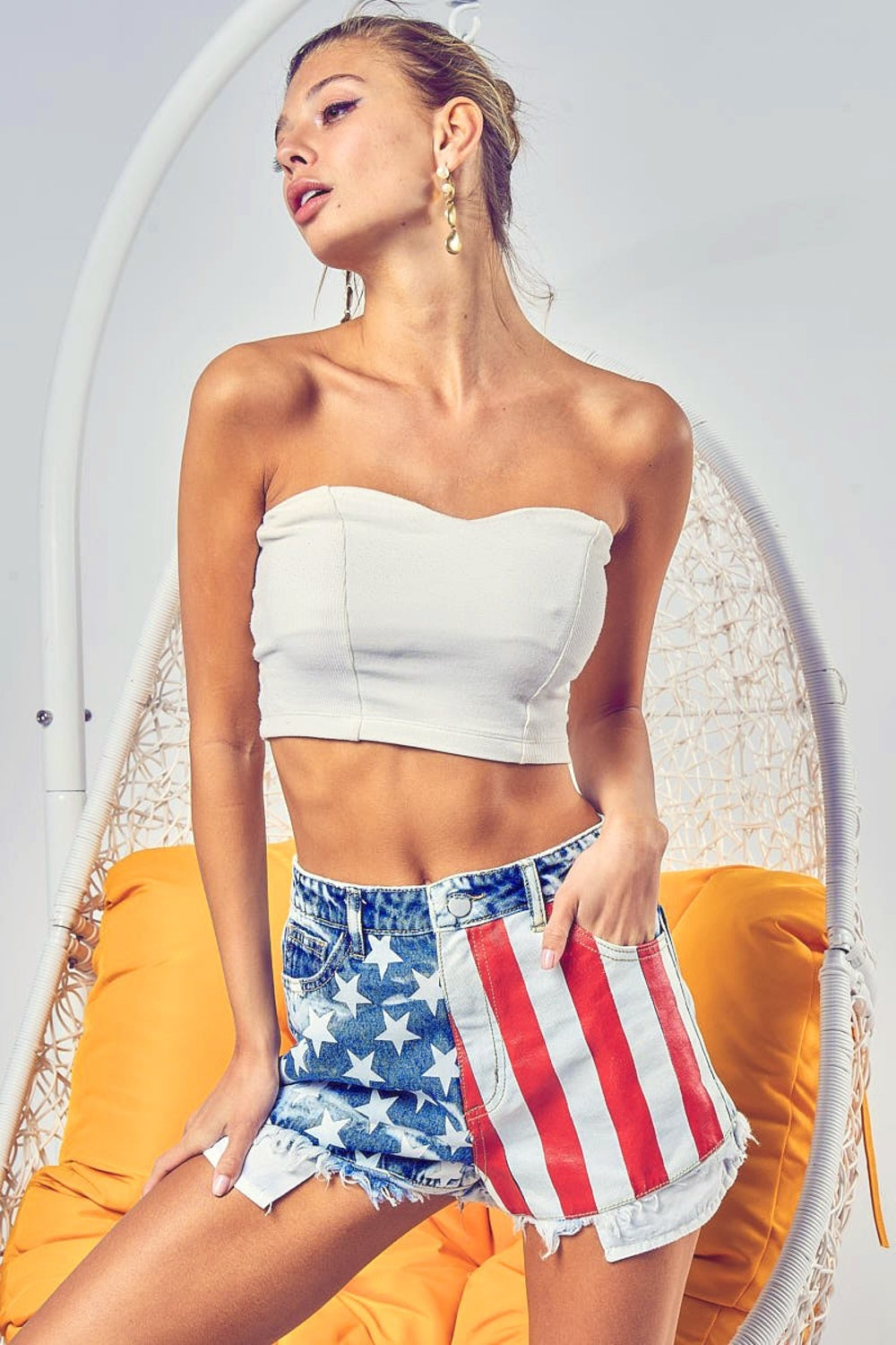 BiBi US Flag Theme Bleached Denim Shorts-Angel Casuals