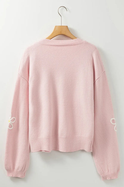 Flower Round Neck Dropped Shoulder Sweater-Angel Casuals