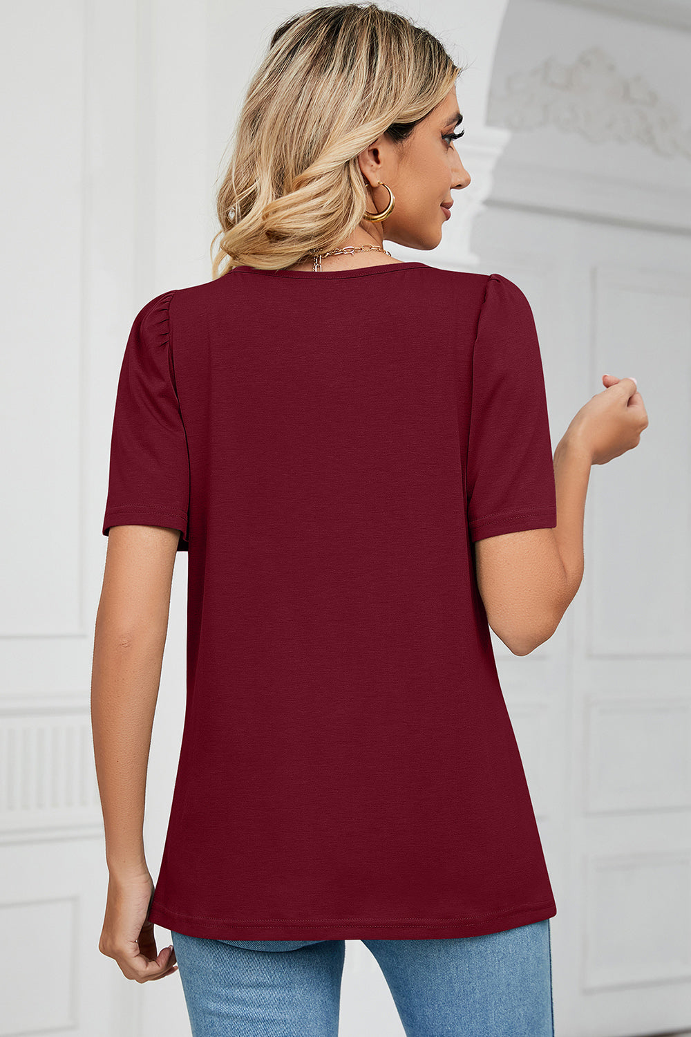 Square Neck Short Sleeve T-Shirt-Angel Casuals