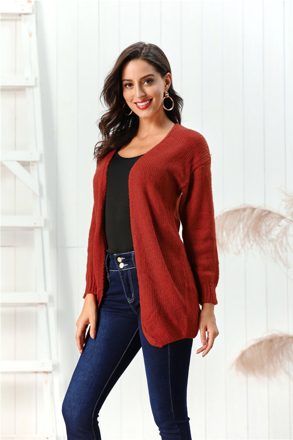 Open Front Long Sleeve Cardigan-Angel Casuals