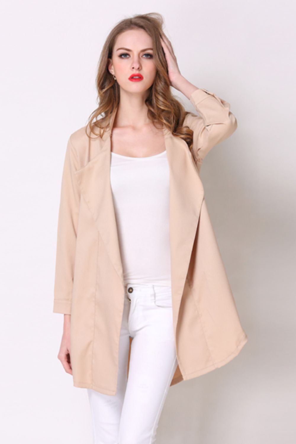 Full Size Open Front Longline Trench Coat-Angel Casuals