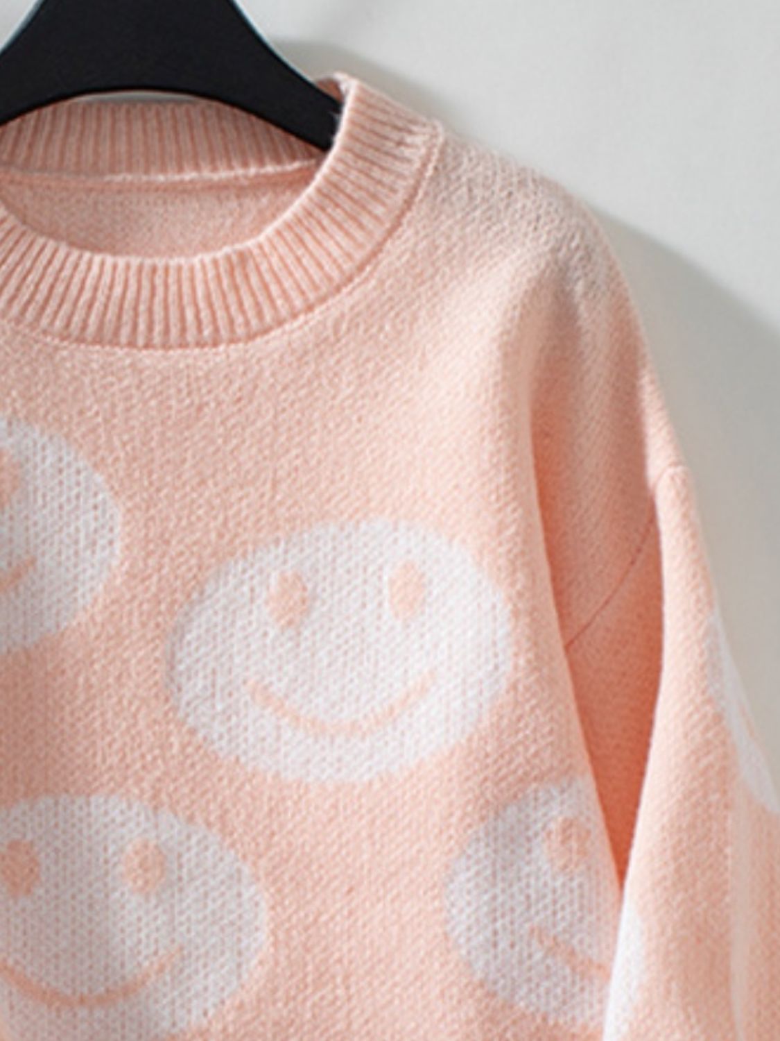 Smile Pattern Round Neck Long Sleeve Sweater-Angel Casuals