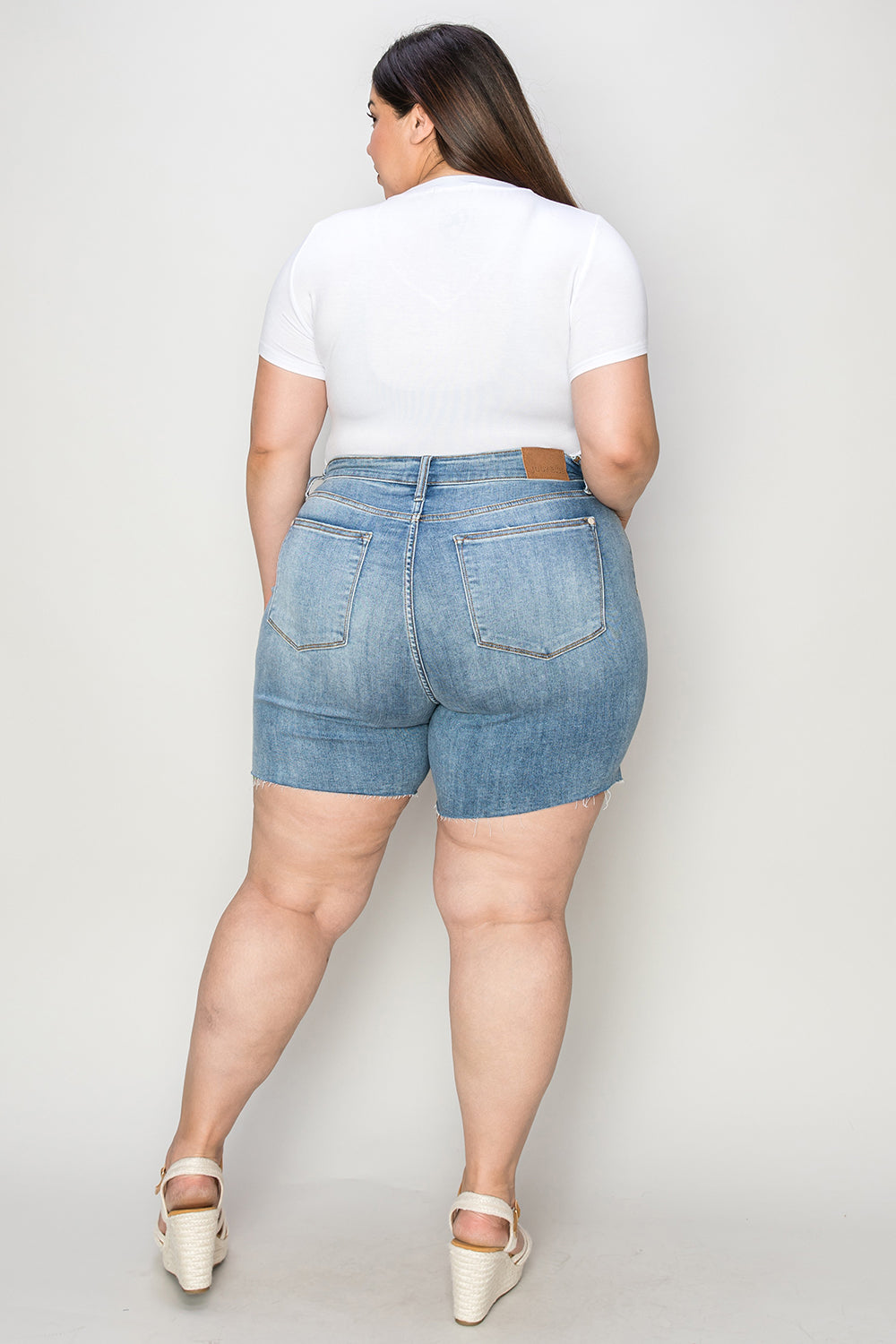 Judy Blue Full Size High Waist Raw Hem Denim Shorts-Angel Casuals