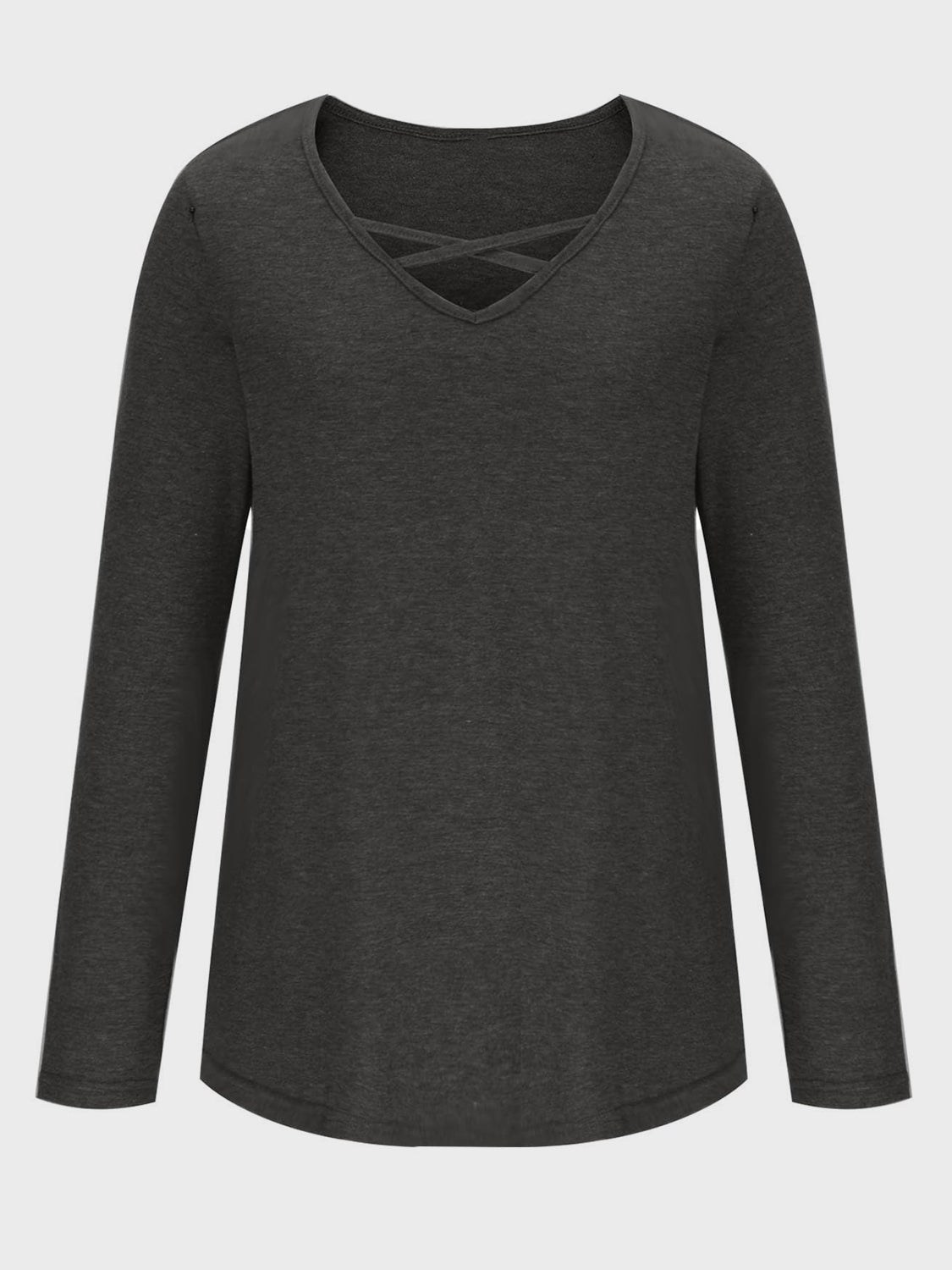Crisscross V-Neck Long Sleeve T-Shirt-Angel Casuals