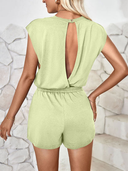 Cutout Round Neck Cap Sleeve Romper-Angel Casuals