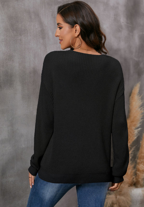 V-Neck Drop Shoulder Sweater-Angel Casuals