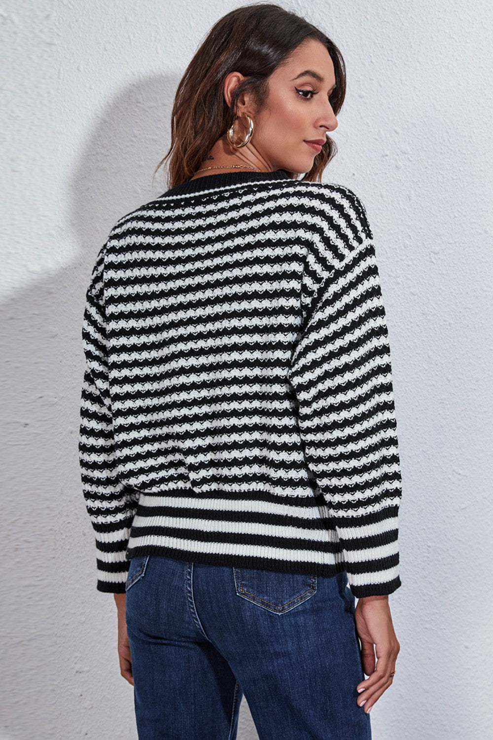 Striped V-Neck Knit Top-Angel Casuals