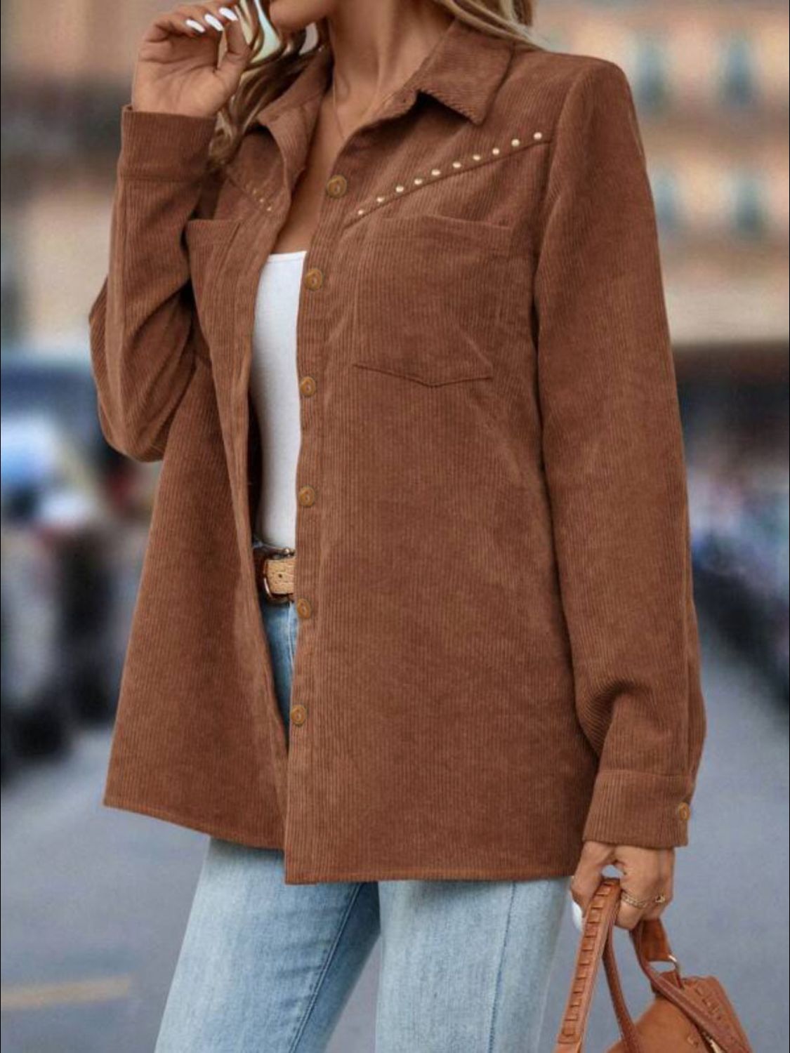 Button Down Long Sleeve Shacket-Angel Casuals
