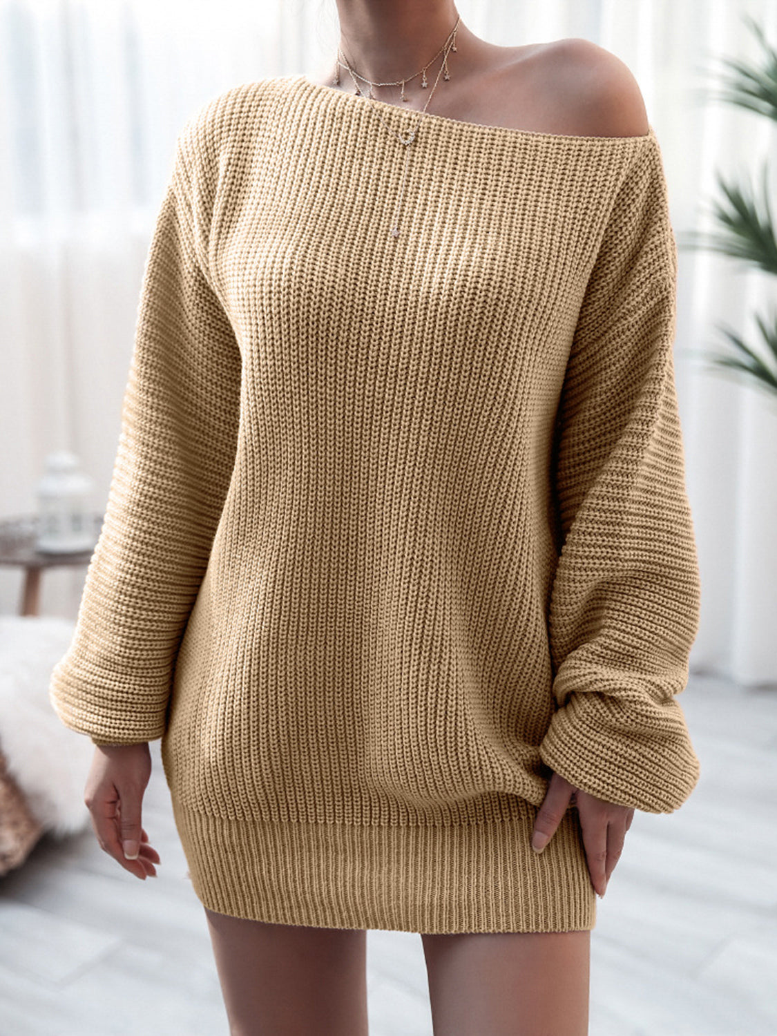 Rib-Knit Mini Sweater Dress-Angel Casuals