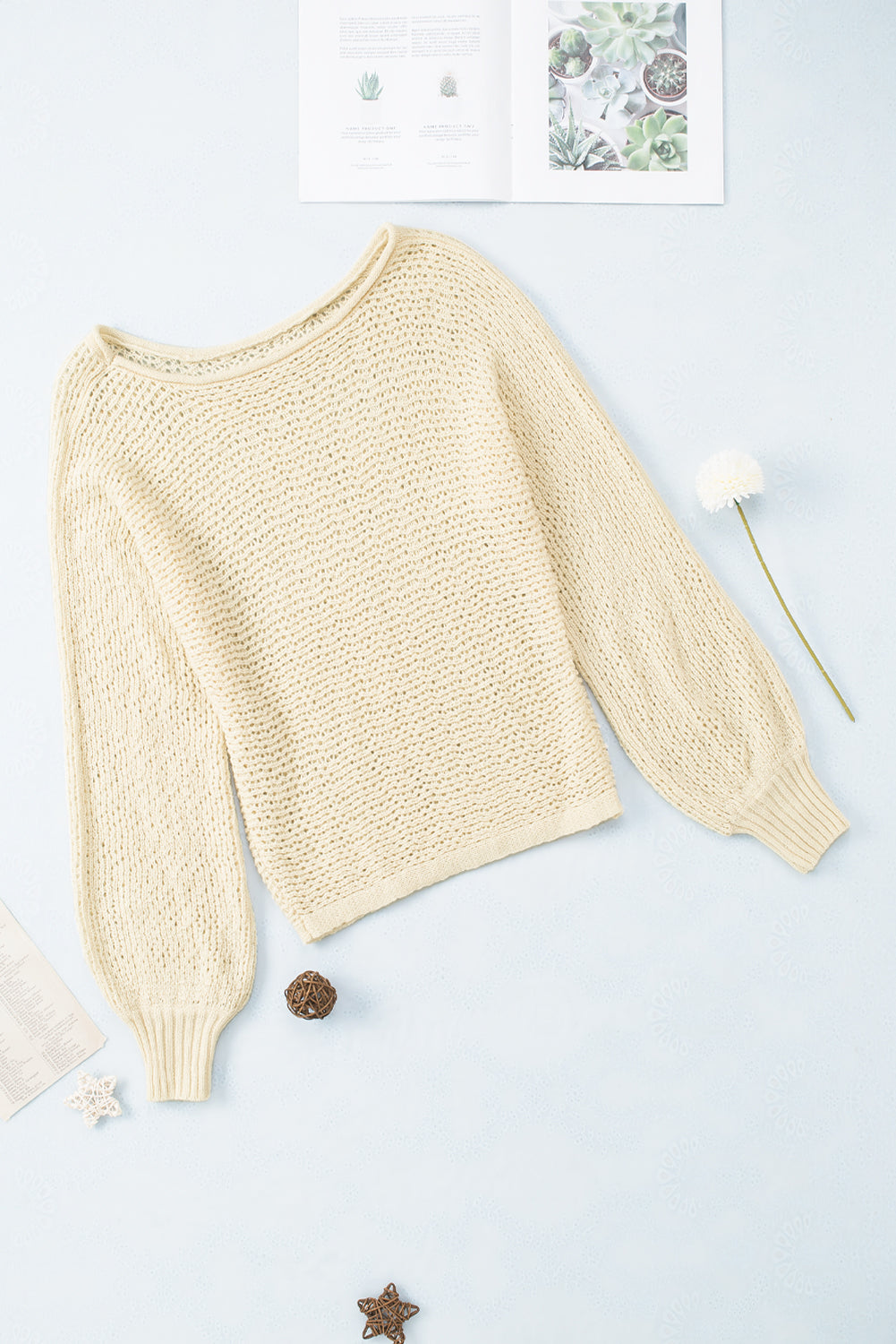 Openwork Boat Neck Raglan Sleeve Knit Top-Angel Casuals