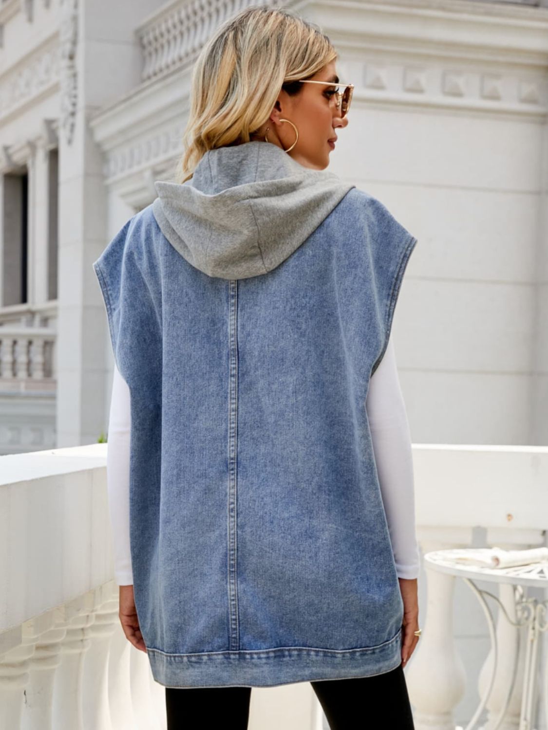 Hooded Sleeveless Denim Top with Pockets-Angel Casuals