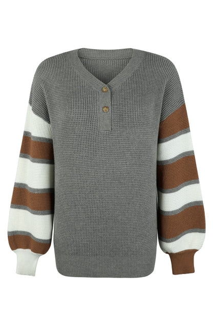 Color Block V-Neck Dropped Shoulder Sweater-Angel Casuals