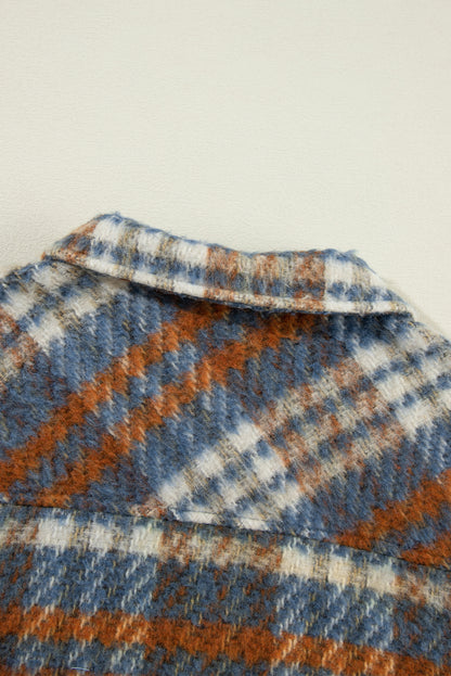 Plaid Collared Neck Jacket with Chest Pockets-Angel Casuals