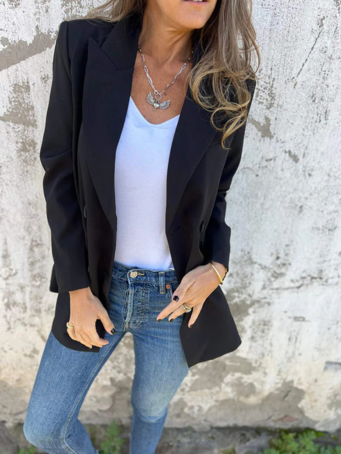 Full Size Collared Neck Long Sleeve Blazer-Angel Casuals