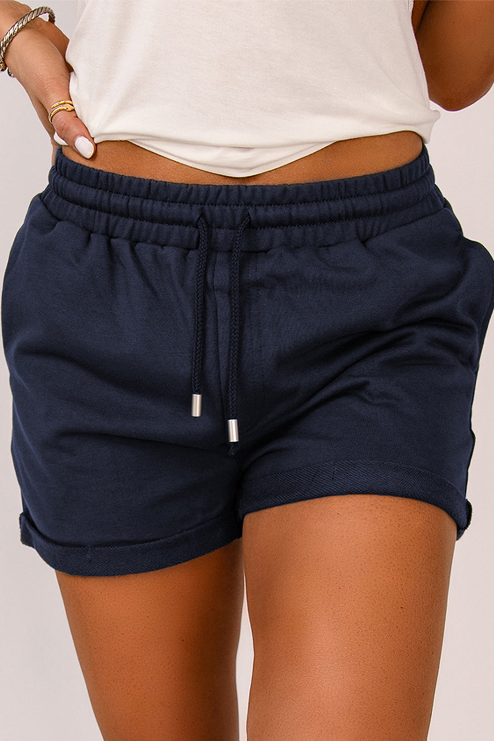 Drawstring Waist Cuffed Shorts-Angel Casuals