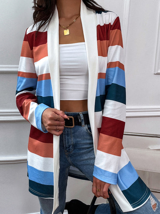 Shiny Color Block Open Front Cardigan-Angel Casuals