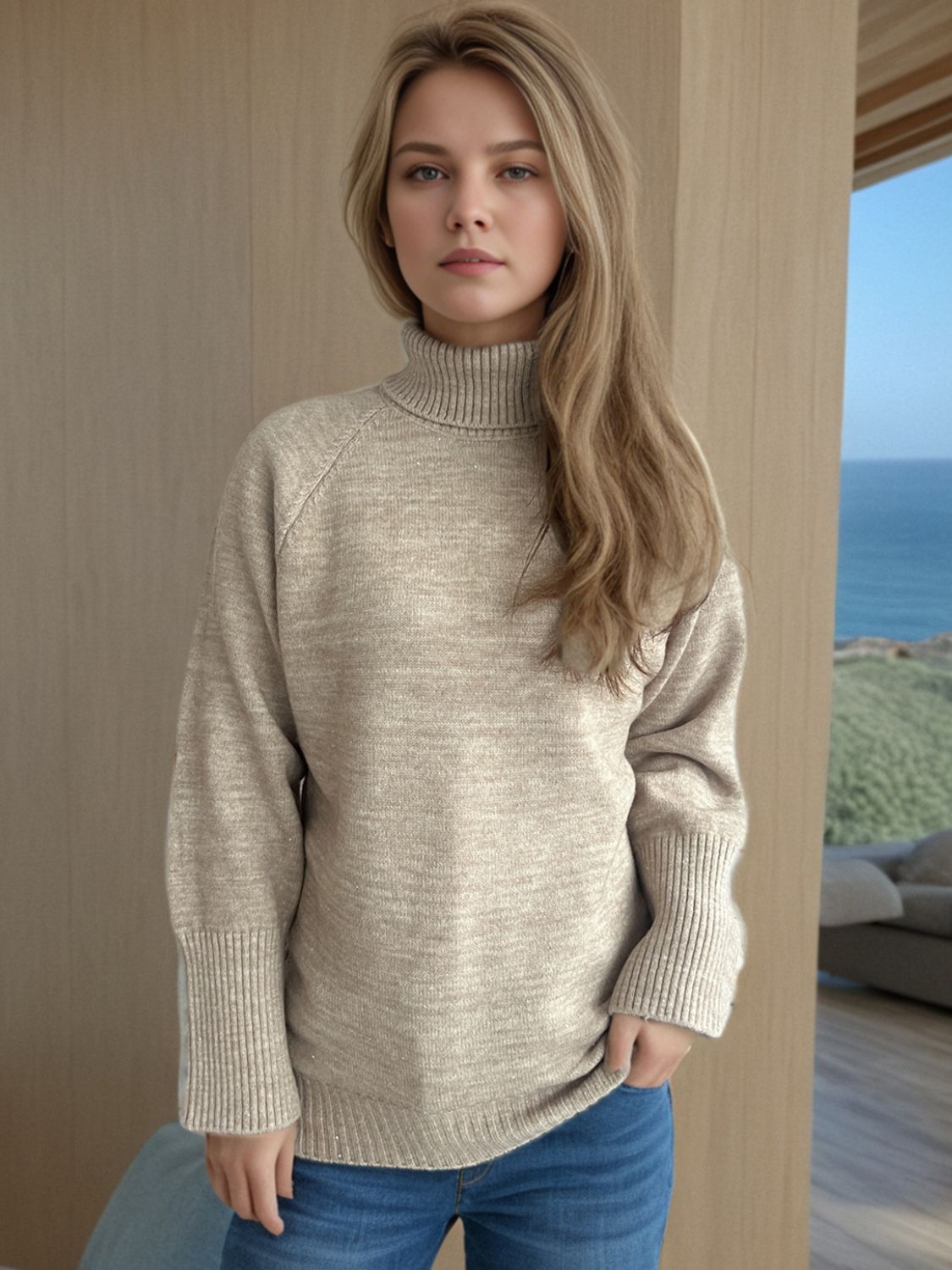 Turtleneck Raglan Sleeve Sweater-Angel Casuals