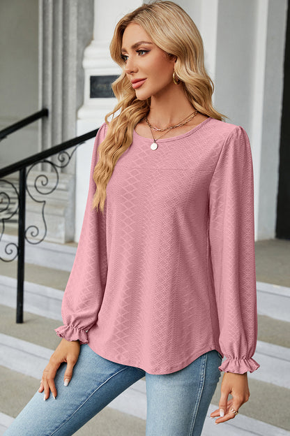 Round Neck Flounce Sleeve T-Shirt-Angel Casuals