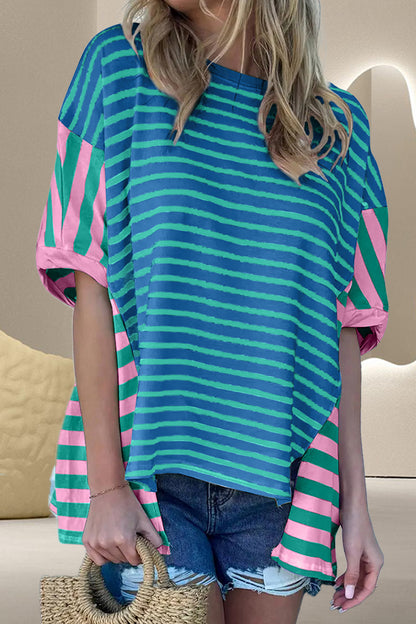 Striped Round Neck Half Sleeve T-Shirt-Angel Casuals