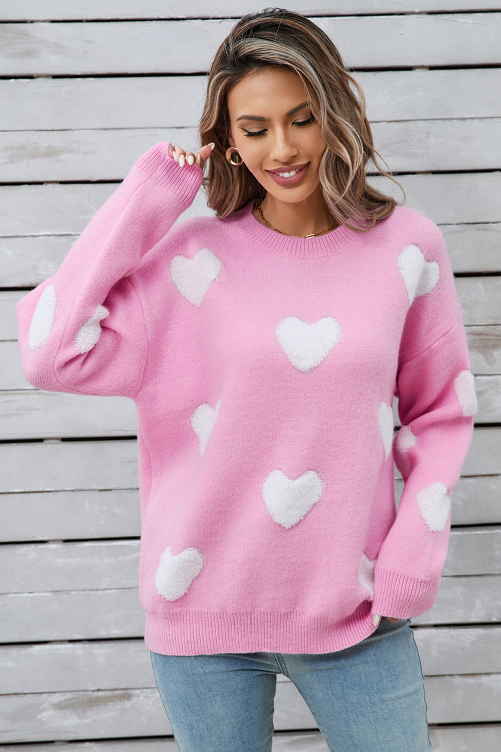 Angel Wings Heart Round Neck Long Sleeve Sweater-Angel Casuals