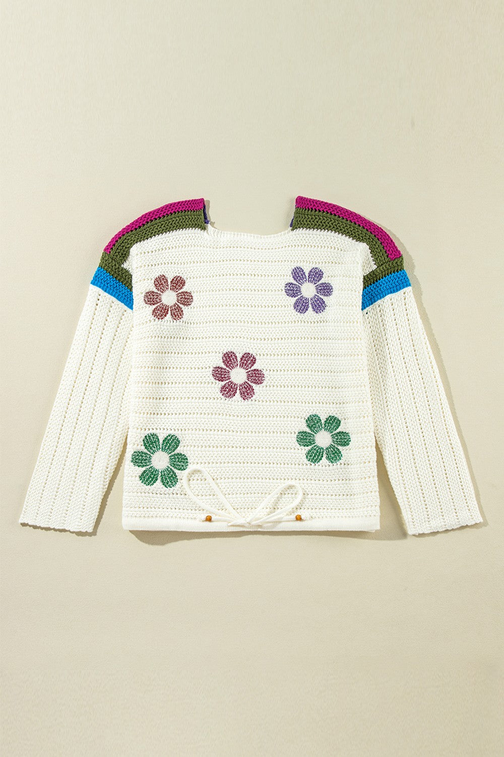 Flower Round Neck Long Sleeve Sweater-Angel Casuals