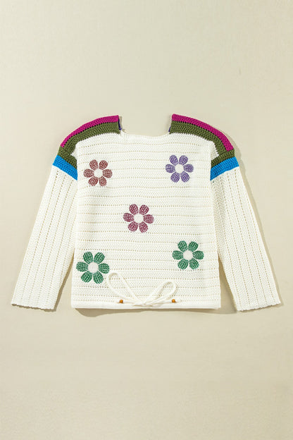 Flower Round Neck Long Sleeve Sweater-Angel Casuals