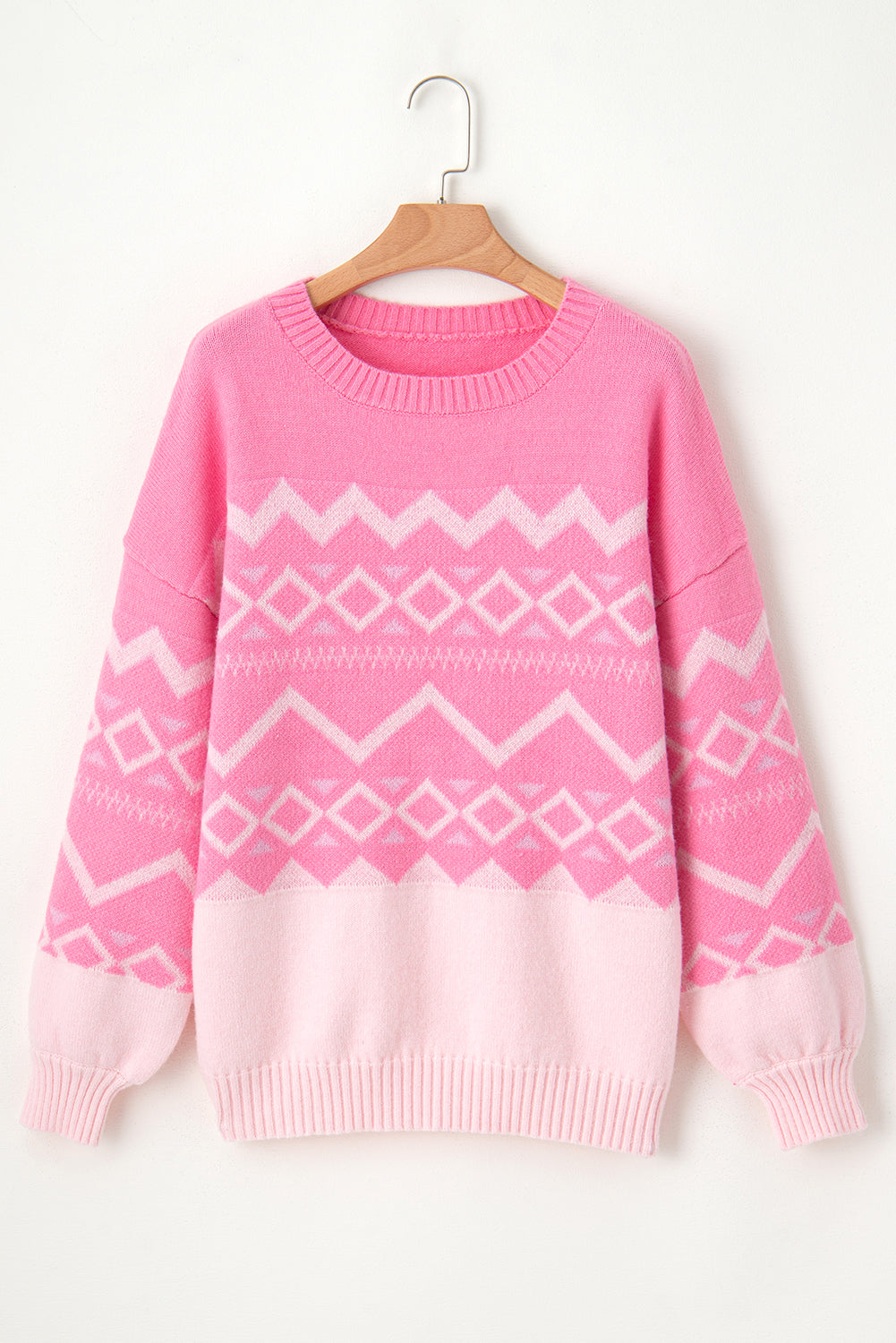 Geometric Drop Shoulder Long Sleeve Sweater-Angel Casuals