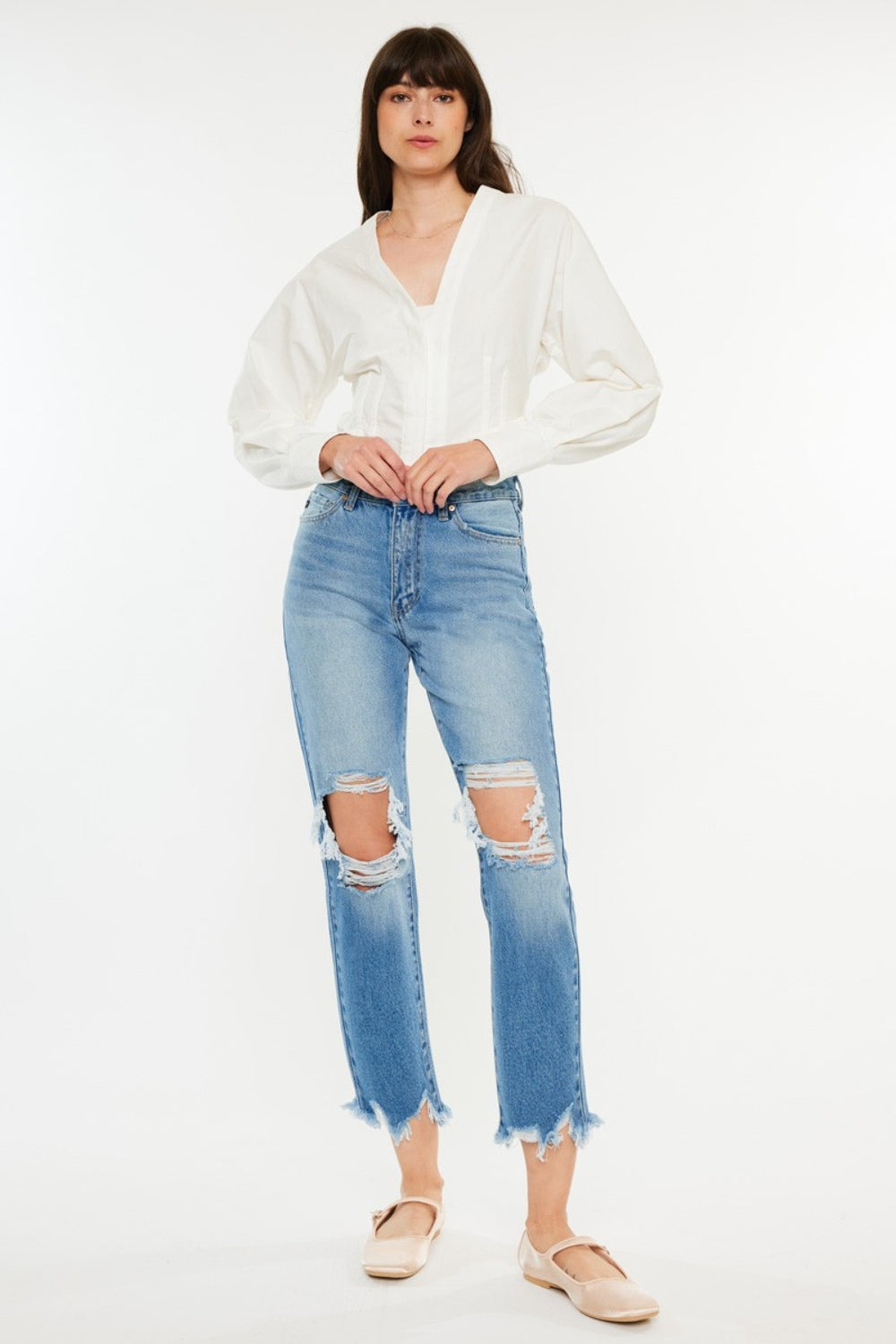 Kancan Distressed Frayed Hem Cropped Jeans-Angel Casuals