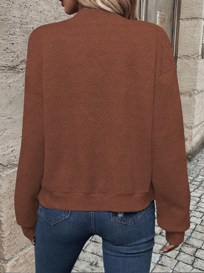Textured Zip Up Long Sleeve Jacket-Angel Casuals