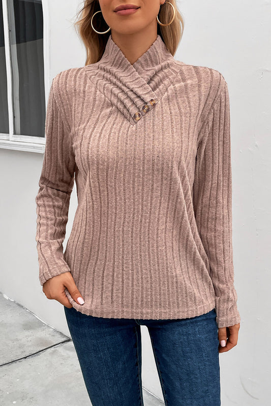 Perfee Ribbed Turtleneck Long Sleeve Sweater-Angel Casuals