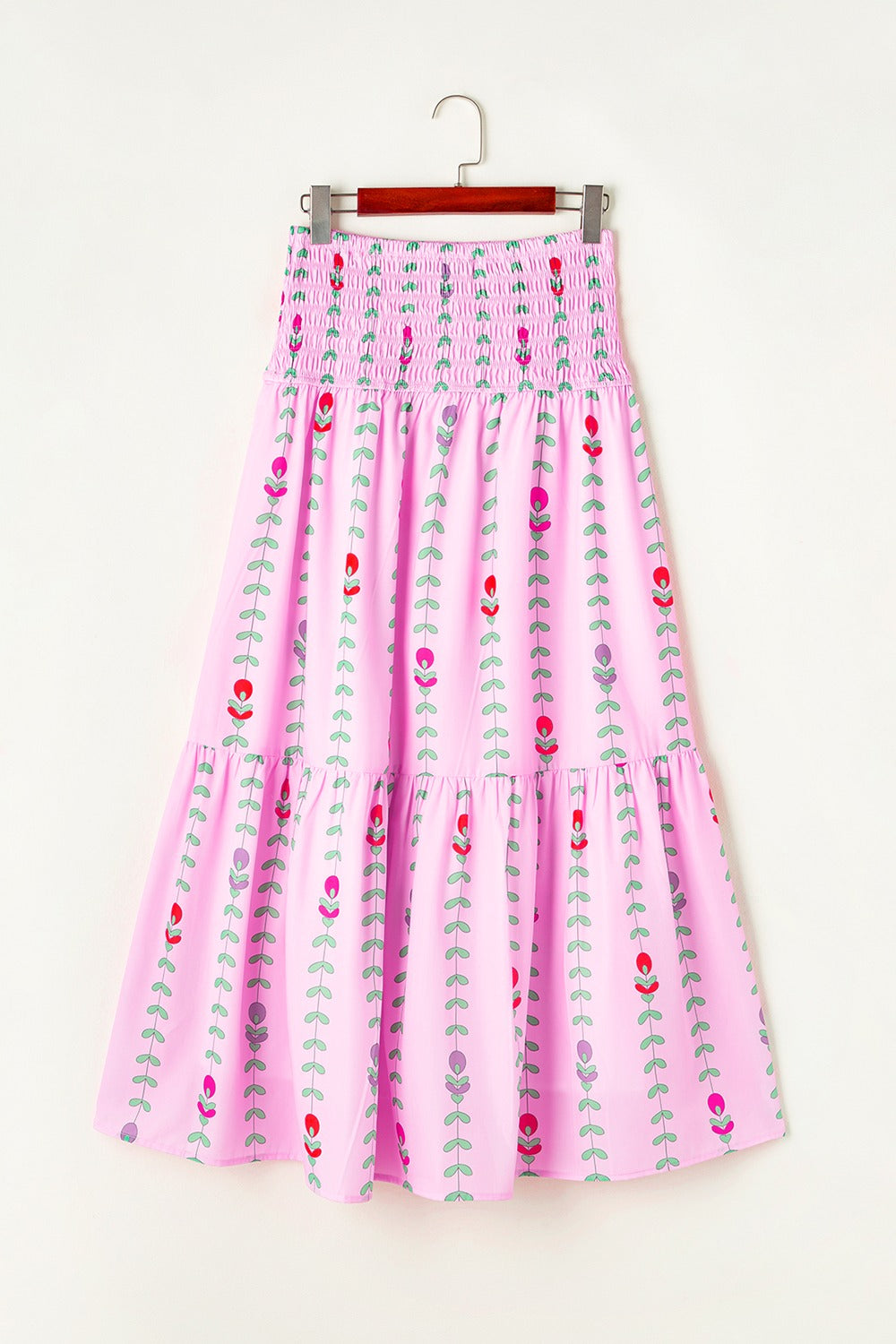 Smocked Printed High Waist Skirt-Angel Casuals