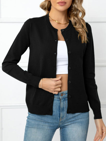 Button Down Round Neck Cardigan-Angel Casuals