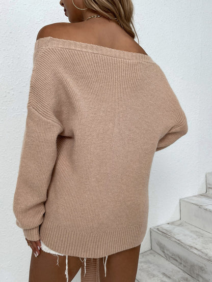 Ribbed Tied Off-Shoulder Sweater-Angel Casuals