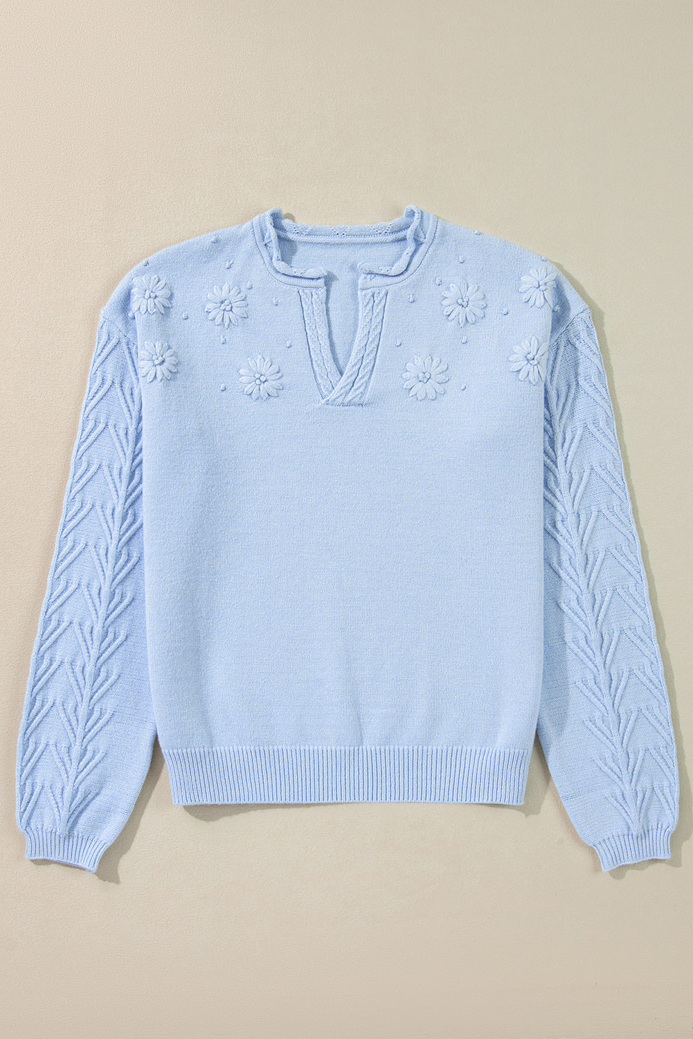 Daisy Notched Long Sleeve Sweater-Angel Casuals