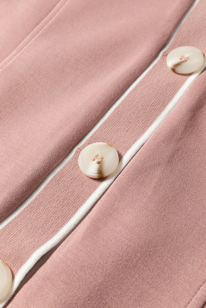 Contrast Trim V Neck Button Up Cardigan-Angel Casuals