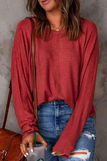 Seam Detail Round Neck Long Sleeve Top-Angel Casuals