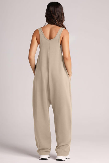 Wide Strap Jumpsuit with Pockets-Angel Casuals