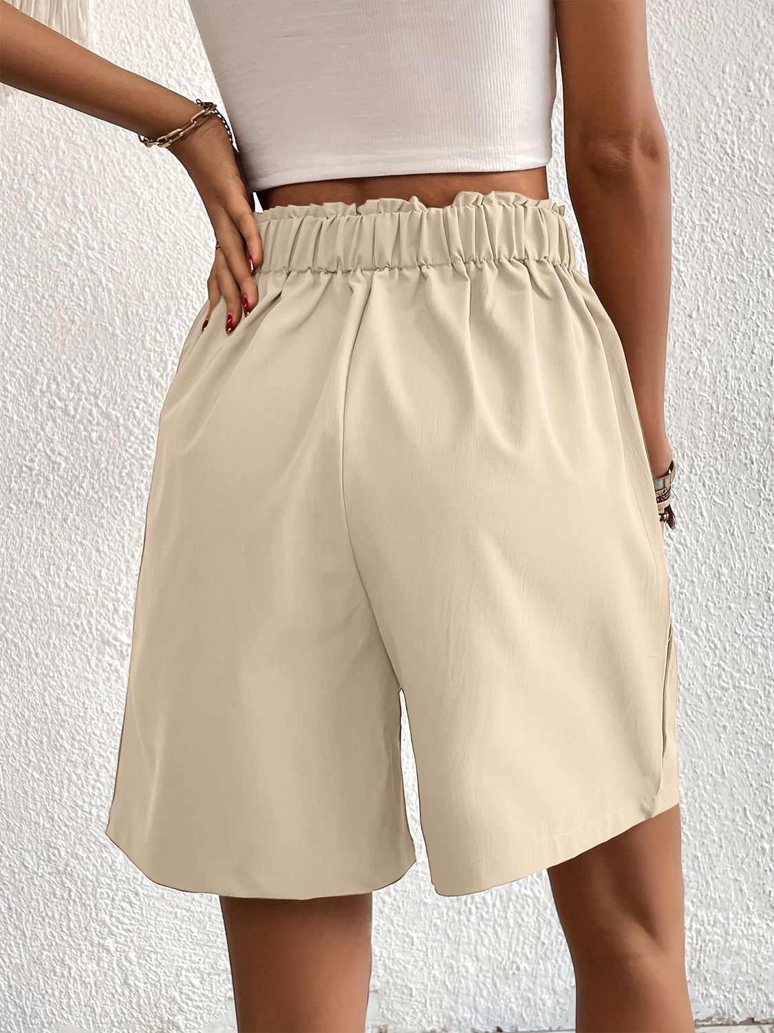 Pocketed Half Elastic Waist Shorts-Angel Casuals