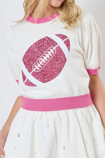 Sequin Football Round Neck Short Sleeve Top-Angel Casuals