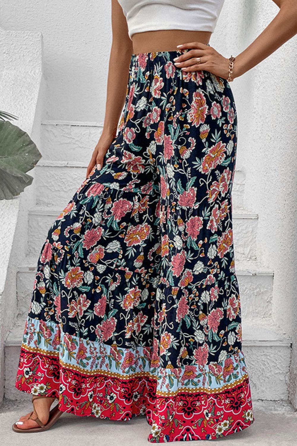 Floral High Waist Palazzo Pants-Angel Casuals