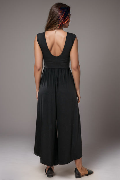 Round Neck Sleeveless Jumpsuit with Pockets-Angel Casuals