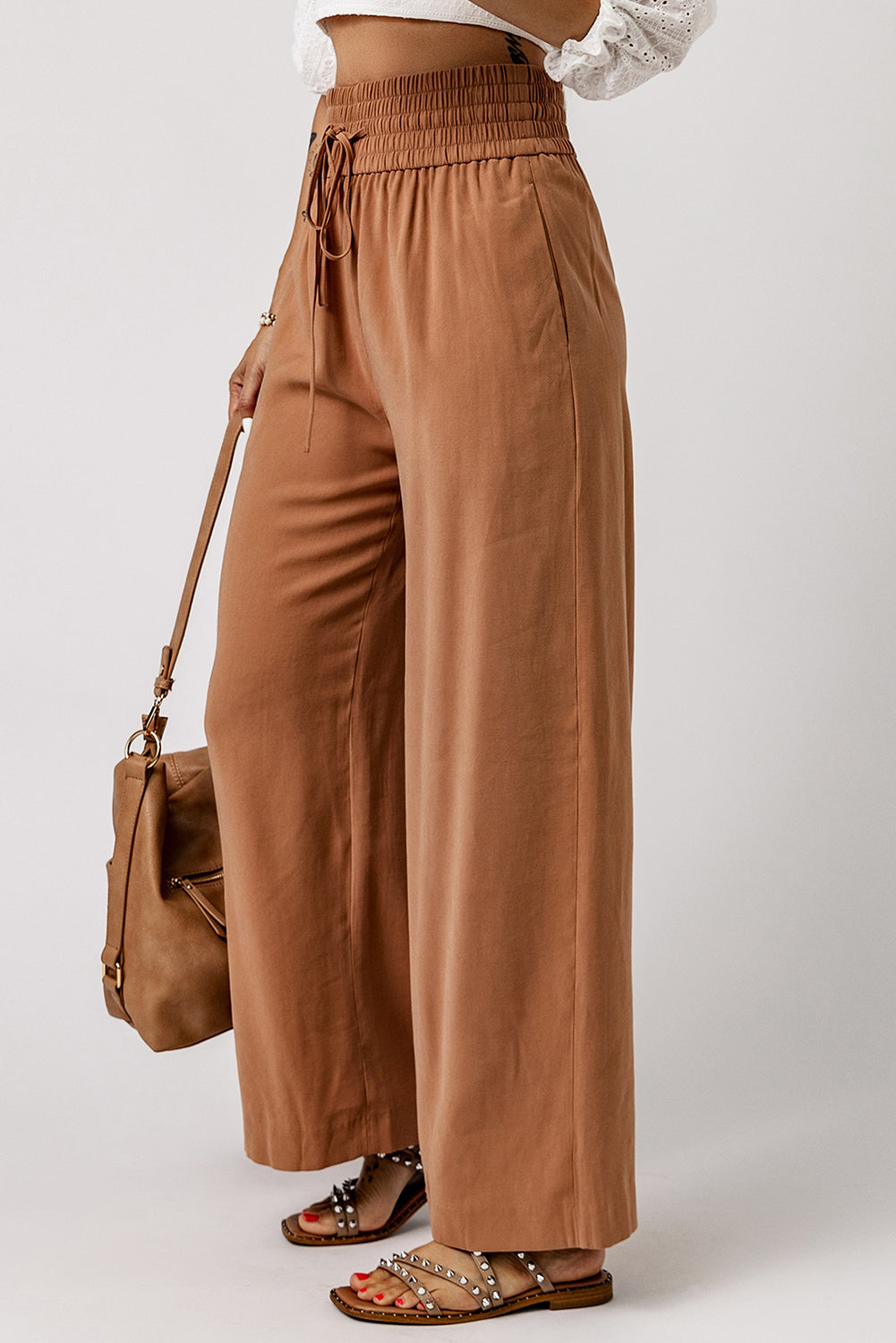 Drawstring Smocked Waist Wide Leg Pants-Angel Casuals