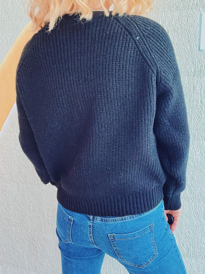 Cable-Knit V-Neck Button Down Long Sleeve Cardigan-Angel Casuals