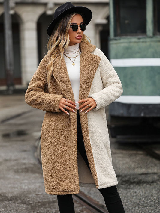 Contrast Dropped Shoulder Sherpa Coat-Angel Casuals