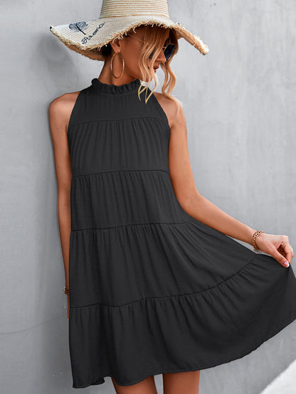 Tie Back Mock Neck Tiered Dress-Angel Casuals