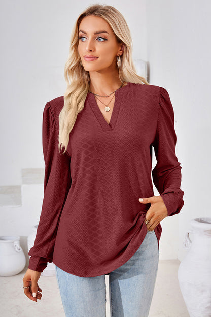 Notched Long Sleeve T-Shirt-Angel Casuals