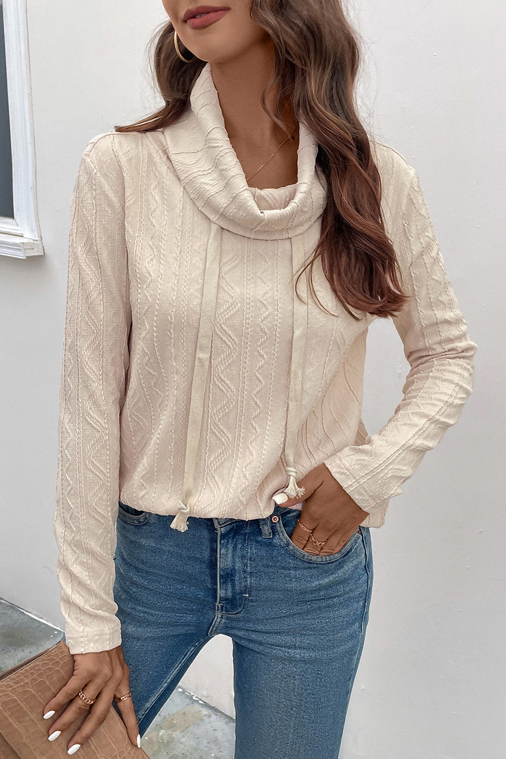 Perfee Tied Mock Neck Long Sleeve Knit Top-Angel Casuals