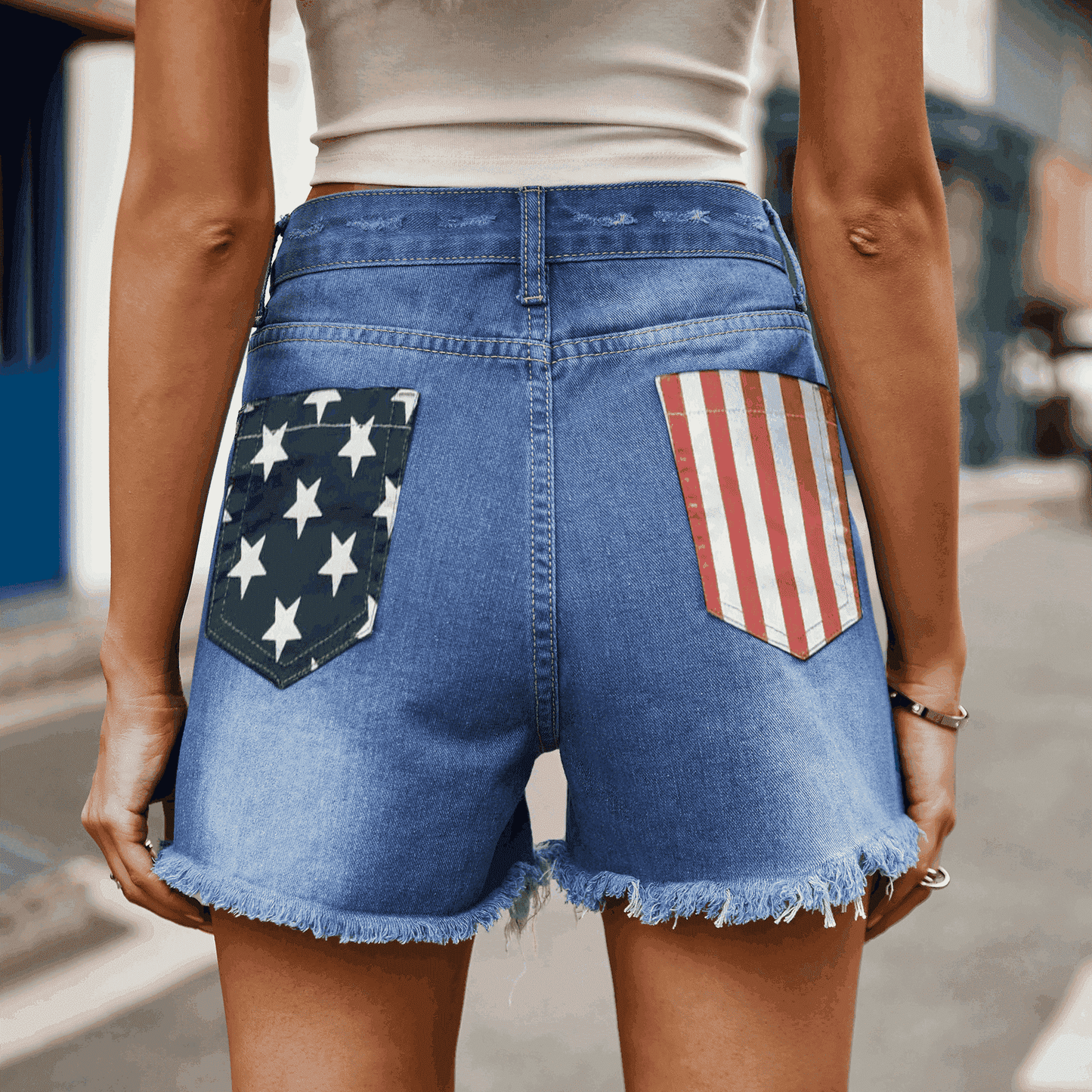 US Flag Distressed Denim Shorts-Angel Casuals