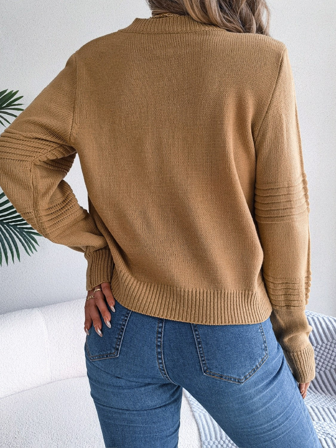 Round Neck Long Sleeve Sweater-Angel Casuals